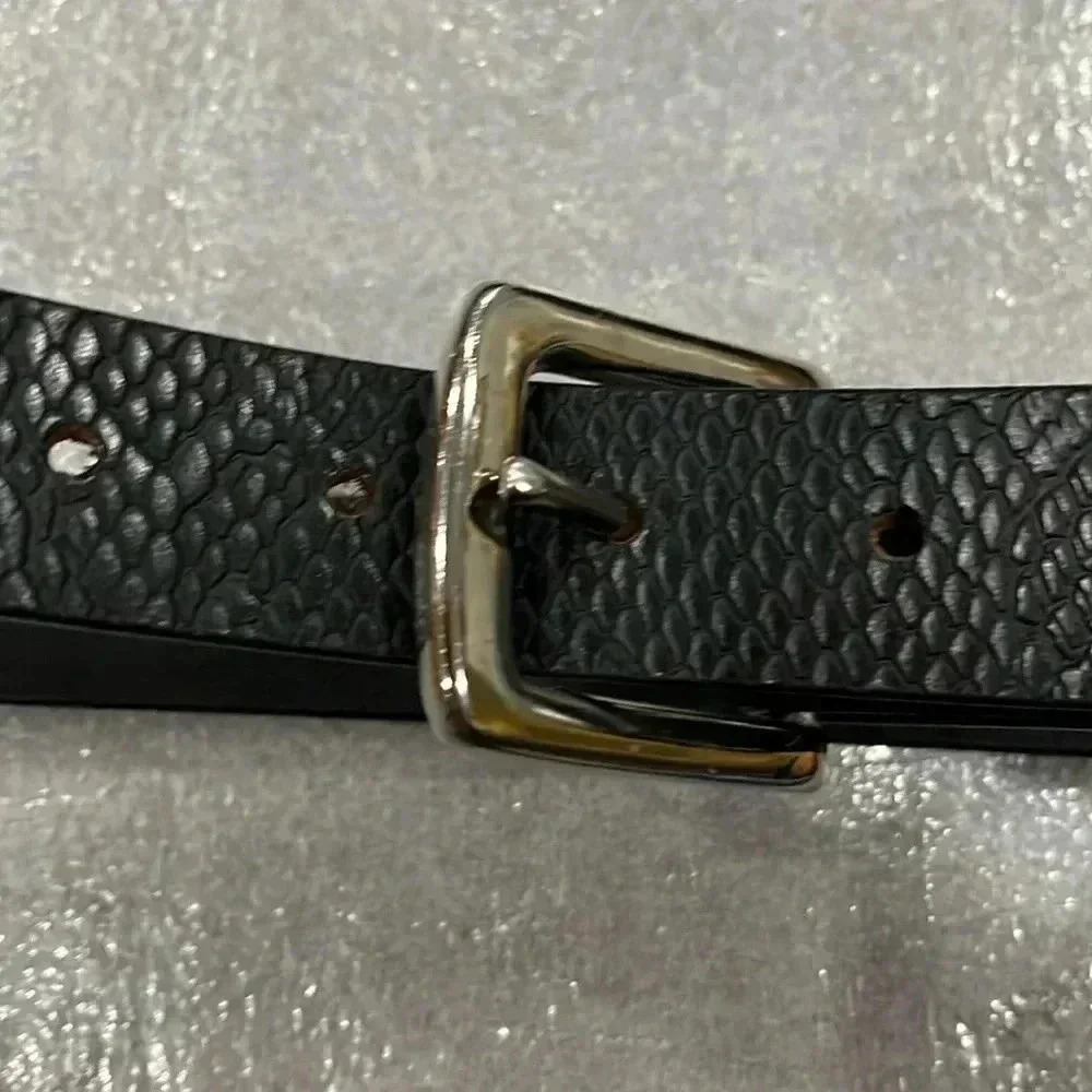 [40-42”]Eternity Black Croc Embossed Leather  1.2” Women’s Snap Belt